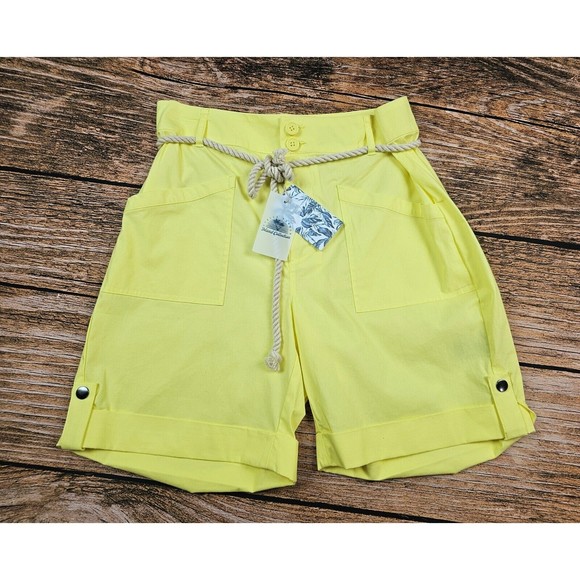 NWT Island Collection Sunny Yellow High Waist Bermuda Shorts Rope Womens 10 - Picture 1 of 8